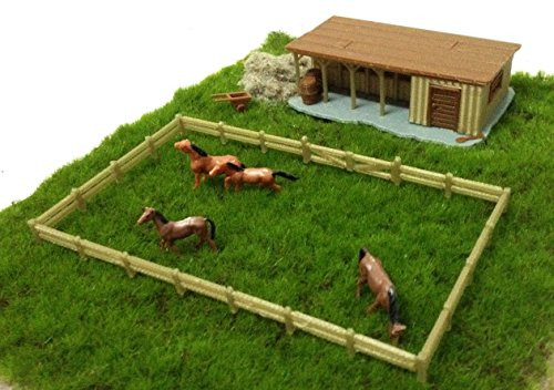 Outland Models Train Railway Layout Farm Stable with Horses  and  Grass HO OO Scale