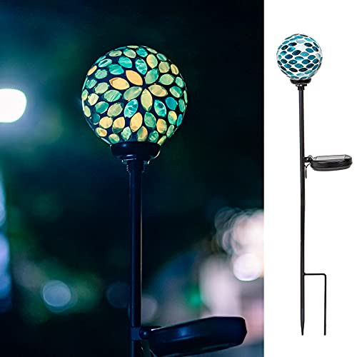 VCUTEKA Solar Garden Light - Outdoor Decorative Mosaic Glass Pathway Lights LED Solar Landscape Lights Waterproof for Lawn Patio Yard Light Stake, 1 Pack