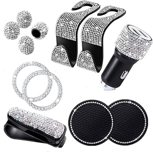 12Piece Bling Car Accessories for Woman Car Bling Accessories Bling Car Hooks Bling Car Cup Holder for Car Interior Decorations -Silver- 12Piece Bling Car Accessories for Woman Car Bling Accessories Bling Car Hooks Bling Car Cup Holder for Car Interior Decorations -Silver-