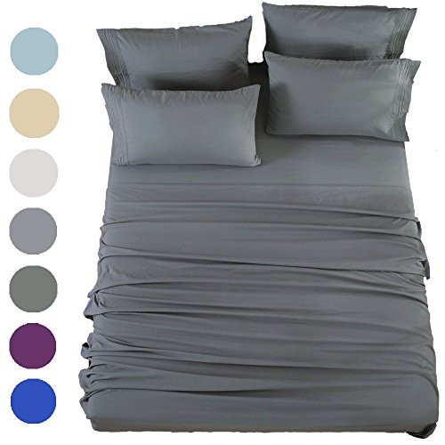 SONORO KATE Bed Sheets Set Sheets Microfiber Super Soft 1800 Thread Count Luxury Egyptian Sheets 16-Inch Deep Pocket Wrinkle Fade and Hypoallergenic - 4 Piece (Twin XL, Dark Grey)