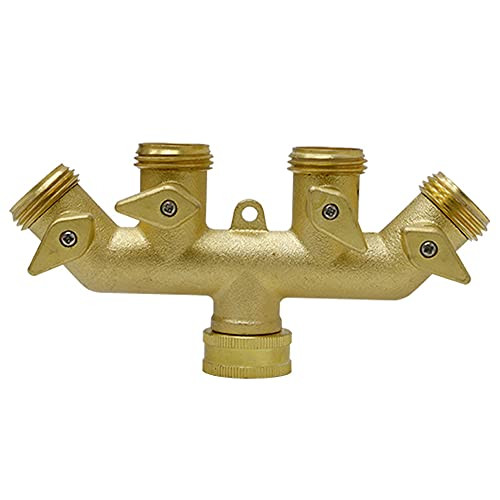 Qewrt Hose Spigot Adapter 4 Valves Hose Splitter Brass Water Hose Connector Duty Faucet Splitter Brass Garden Hose Splitter Solid Brass Hose Connector for Garden Farm Lawn Irrigation Watering