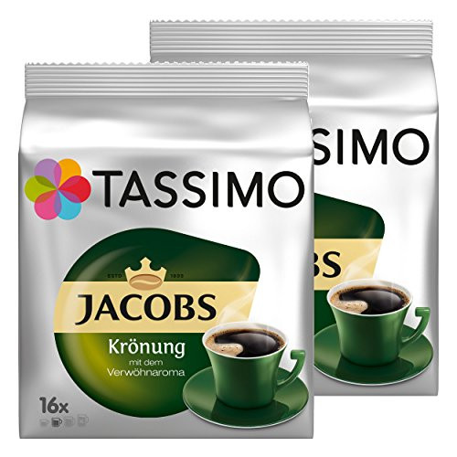 Tassimo Jacobs Krönung, Rainforest Alliance Vérifié, Lot de 2, 2 x 16 T-Discs Tassimo Jacobs Krönung, Rainforest Alliance Vérifié, Lot de 2, 2 x 16 T-Discs