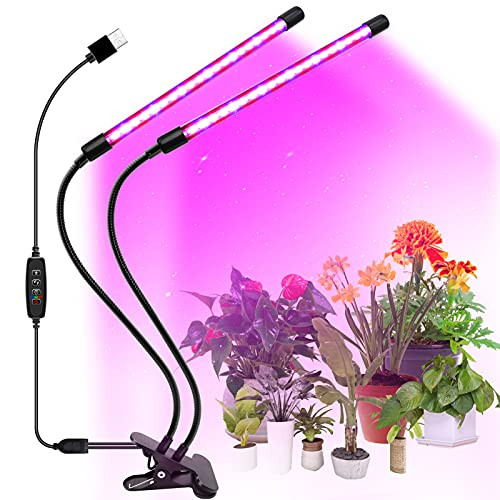 LED Grow Light,40 LEDs 2 Head Timing Dimmable Levels Plant Grow Light for Indoor Plants with Full Spectrum,Adjustable Gooseneck,3/9/12H Timer,3 Switch Modes Growth Lights