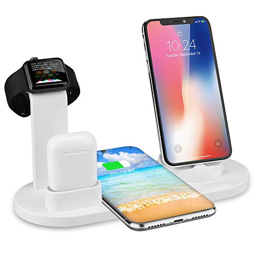 Wireless Charger 4 in 1 Wireless Charging Dock Compatible with Apple Watch and Airpods, for Multiple Devices Cable Qi Fast Pad Charging Stand for iPhone 11 Pro/11 Pro Max/11/XS/XR/Xs/8 Plus/Samsung