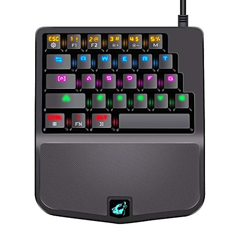 FELiCON Mechanical Gaming Keyboard K9 28 Key Wired Rainbow LED Backlit one Hand Gamer Keyboard USB Ergonomic Design with Wrist Rest Blue Switch for Desktop PC Laptop Computer [windows2000- 