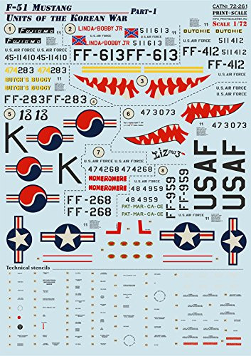 Decal for Airplane F-51 Mustang, Korean WAR, Part 1 1/72 PRINT SCALE 72-261