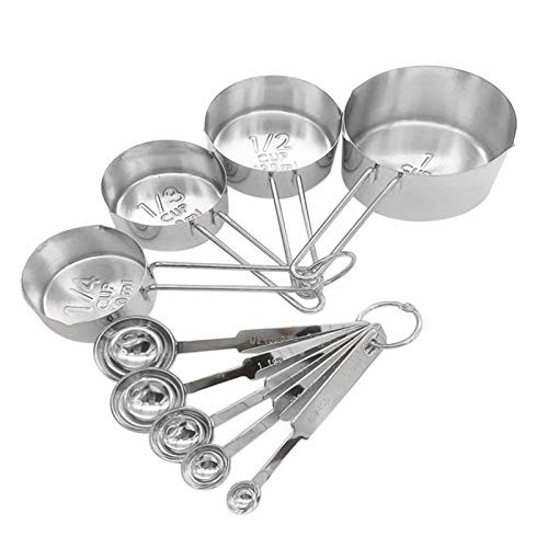 9Pcs Stainless Steel Measuring Cups and Spoons Set Stackable Kitchen Baking Cooking Measurement Weighing Tool