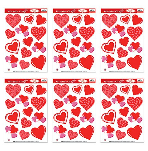Beistle S77127AZ6, 6 Sheets Heart Clings, 12'' x 17'' Sheets