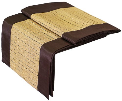 Artiwa Rectangle Silk Decorative Table Runner/Bed Runner Brown  and  Cream 14x64 inch
