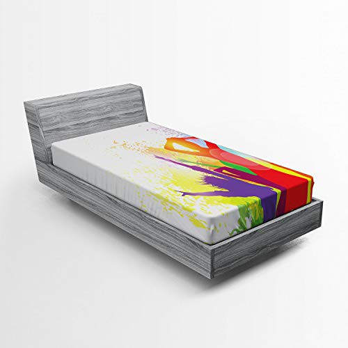 Ambesonne Retro Fitted Sheet, Party Theme Splashing Dancing Girls Abstract Illustration Artistic Design Pattern, Bed Cover with All-Round Elastic Deep Pocket for Comfort, Twin Size, Multicolor