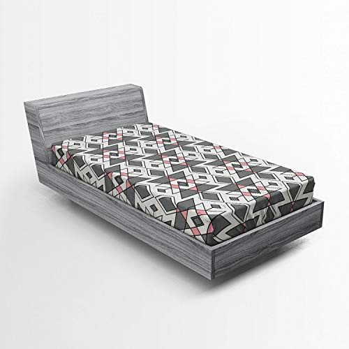 Ambesonne Abstract Fitted Sheet, Geometric Pattern with Traditional Aztec Culture Effects Tribal Print, Soft Decorative Fabric Bedding All-Round Elastic Pocket, Twin Size, Grey Pearl Pale Pink