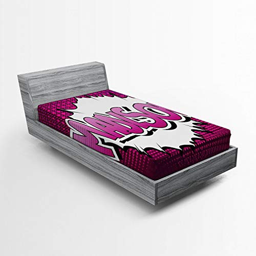 Ambesonne Madison Fitted Sheet, Female Name in Feminine Colors for Girls Birthday Celebration Cartoon, Soft Decorative Fabric Bedding All-Round Elastic Pocket, Twin Size, Fuchsia Pink and White