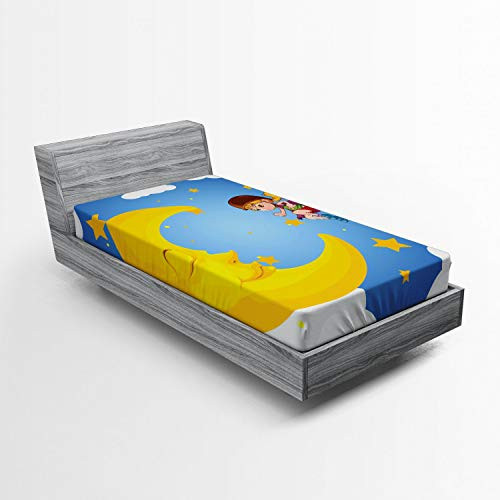 Ambesonne Explore Fitted Sheet, Cartoon Girl in a Cape Near The Sleeping Crescent Moon Superhero Theme Night Sky, Soft Decorative Fabric Bedding All-Round Elastic Pocket, Twin Size, Multicolor Ambesonne Explore Fitted Sheet, Cartoon Girl in a Cape Near The Sleeping Crescent Moon Superhero Theme Night Sky, Soft Decorative Fabric Bedding All-Round Elastic Pocket, Twin Size, Multicolor