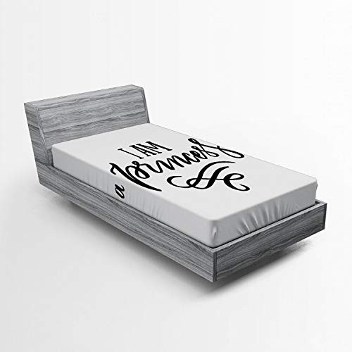 Ambesonne Cartoon Fitted Sheet, Girlish Feminine Words Well-Being Happiness Self-Love Theme Print, Soft Decorative Fabric Bedding All-Round Elastic Pocket, Twin Size, White Black