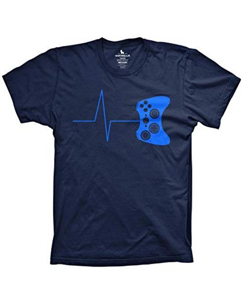 Guerrilla Tees Youth Heartbeat of a Gamer Tshirt Funny Gaming Tshirts Video Game Shirt, Large Navy
