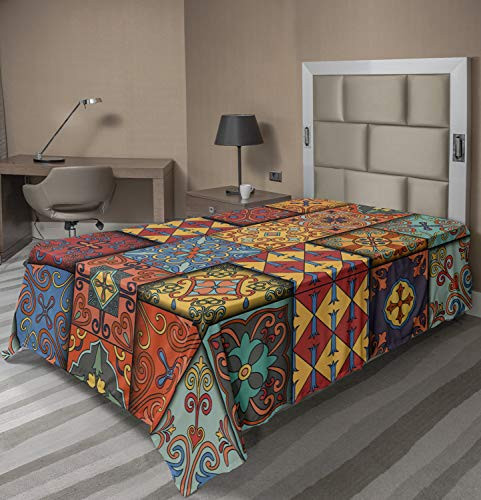 Ambesonne Talavera Flat Sheet, Colorful Dimensional Look Tile Squares Illustration in Azulejo Style, Soft Comfortable Top Sheet Decorative Bedding 1 Piece, Twin Size, Multicolor