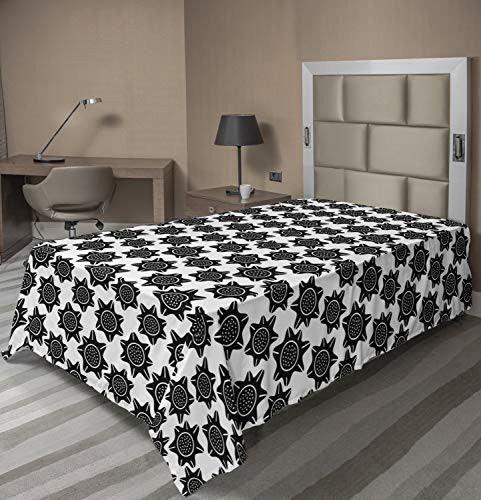 Ambesonne Abstract Flat Sheet, Geometric Style Sunflower Petals Nature Shower Graphic, Soft Comfortable Top Sheet Decorative Bedding 1 Piece, Twin Size, Charcoal Grey White