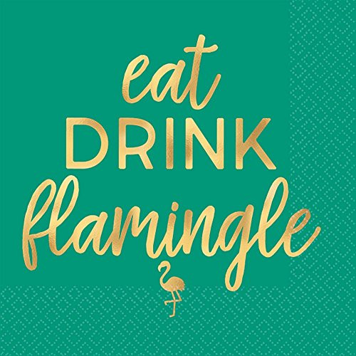 Amscan 50777706 Favor, Aloha Flamingo Beverage Napkins, Hot-Stamped Party Supplies One Size Multicolor