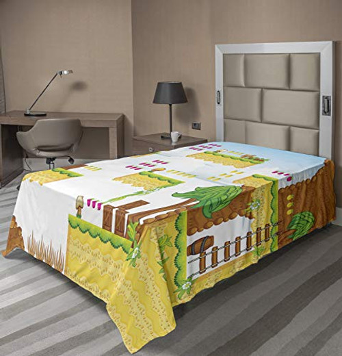 Ambesonne Video Games Flat Sheet, Cartoon Retro Computer Graphic Western Design Box Cloud Fun Adventure 9 's, Soft Comfortable Top Sheet Decorative Bedding 1 Piece, Twin Size, Multicolor
