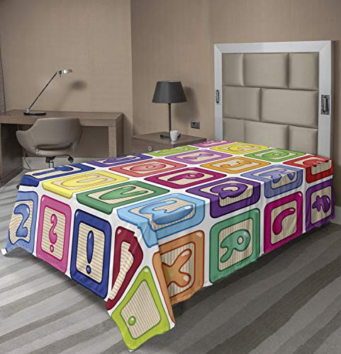 Ambesonne Nursery Activity Flat Sheet, Colorful English Alphabet Blocks Childrens Cartoon Balloon Letter Design, Soft Comfortable Top Sheet Decorative Bedding 1 Piece, Twin Size, Multicolor