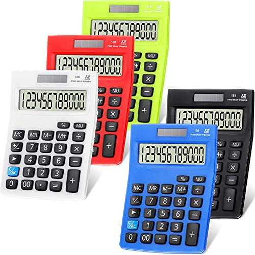 5 Pieces Desktop Calculator with 12-Digit LCD Display Standard Function Electronic Calculator Office Calculator for School, Office and Home