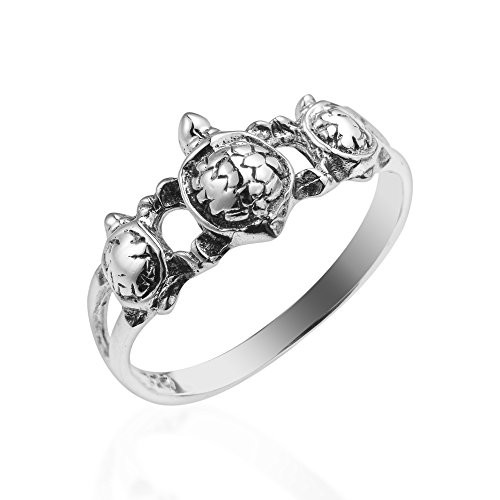 AeraVida Cute Triple Sea Turtle .925 Sterling Silver Ring-6