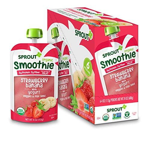 Sprout Organic Baby Food, Stage 4 Toddler Smoothie Pouches, Strawberry Banana  and  Yogurt, 4 Oz Purees -Pack of 12-