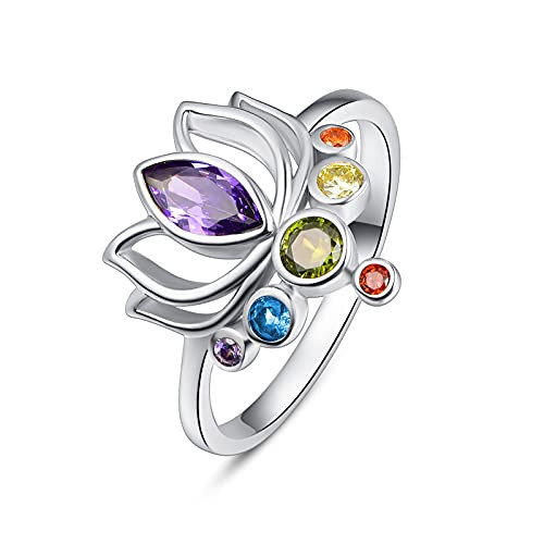TANGPOET Chakra Rings Lotus Flower Rings S925 Sterling Silver Healing Crystals Jewelry Birthday Gifts for Women 8 TANGPOET Chakra Rings Lotus Flower Rings S925 Sterling Silver Healing Crystals Jewelry Birthday Gifts for Women 8