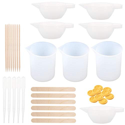ARTIBETTER Epoxy Resin Mixing Kit Silicone Molds Resin Starter Tools Set with Measuring Cups Disposable Cups Mixing Sticks Gloves Dropping Pipette for Resin Art 43pcs