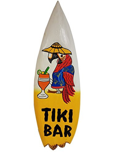 All Seas Imports 22" x 7" HANDCARVED & Painted Tiki BAR with Parrot Sharkbite Surfboard Wall Decor!