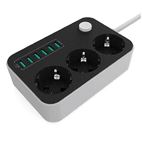 AMOYER 1pc Power Strips with USB Ports Universal Charger Power Strips Extension Cord Charging Ports Surge Protection EU Plug 6 USB Ports Socket 2500w 10a
