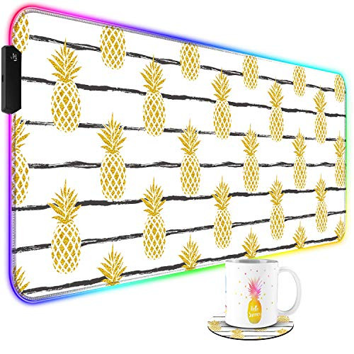 RGB Gaming Mouse Pad and Cute Coffee Coaster, Cute Pineapple Large Extended Soft Led Mouse Pad with 10 Lighting Mode, Computer Keyboard Mousepads Mat 800 x 300mm / 31.5x11.8 inches RGB Gaming Mouse Pad and Cute Coffee Coaster, Cute Pineapple Large Extended Soft Led Mouse Pad with 10 Lighting Mode, Computer Keyboard Mousepads Mat 800 x 300mm / 31.5x11.8 inches