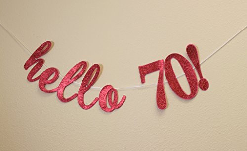 All About Details Hello 70! Cursive Banner (Red)