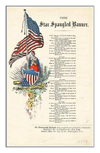 TYmall Wall Art Metal Hanging Sign 1814 Star Spangled Banner 2 Frances Scott Key Vintage Song Sheet Music Vintage Wall Decor Plate Tin Sign for Home Door Room 8X12 Inch