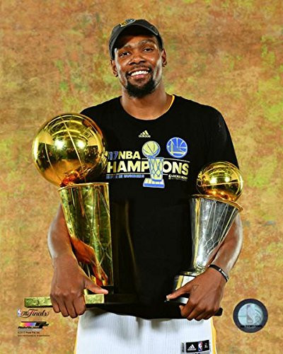 Kevin Durant Golden State Warriors 2017 Championship  and  MVP Trophy Photo -Size: 11" x 14"-