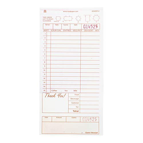 Royal Tan Guest Check Board, Carbonless 2 Part Loose, Package of 250