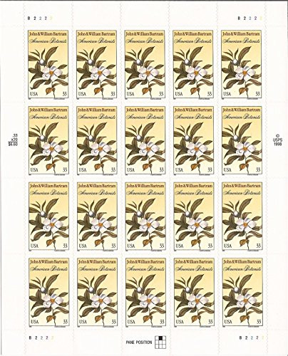 John and William Bartram: American Botanists, Full Sheet of 20 x 33-Cent Postage Stamps, USA 1999, Scott 3314