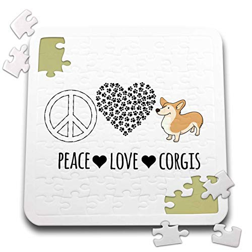 3dRose Peace Love Corgis with Peace Sign, paw Heart, and Corgi Clip Art. - Puzzles -pzl-337868-2-