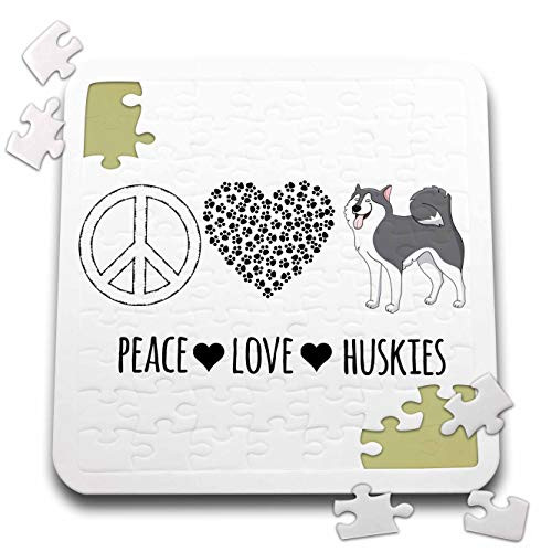 3dRose Peace Love Huskies with Peace Sign, paw Heart, and Husky Clip Art. - Puzzles -pzl-337896-2-