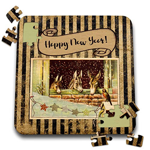 3dRose Image of Donkeys, Stable, Bird on Birdhouse, Winter Night, New Year - Puzzles -pzl-340959-2-