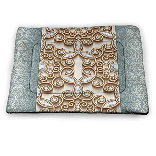 carmaxs Small Puppy Pads Pet Traning Pads Diamond Decor Non-Slip Waterproof Vintage Gold Swirling Lines Ornament with Diamonds Over Damask Retro Style Boho Decor 21 x 14 inch Tan Teal