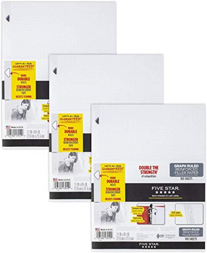 Loose Leaf Paper, 3 Hole Punched, Reinforced Filler Paper, Graph Ruled, 11 x 8-1/2 inches, 100 Sheets/Pack, 3 Pack -38034-, 1 Set of 3