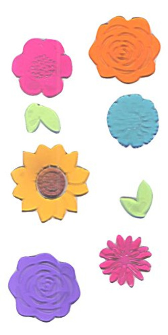 Impact Innovations Spring or Summer Reusable Gel Window Clings ~ Leafy Flower Heads -9 Clings, 1 Sheet-