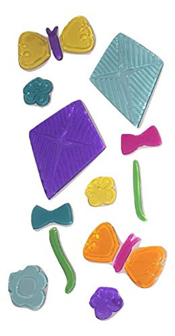 Impact Innovations Spring or Summer Reusable Gel Window Clings -Let's Go Fly a Kite, Butterflies, Flower Heads, 16 Clings, 1 Sheet-