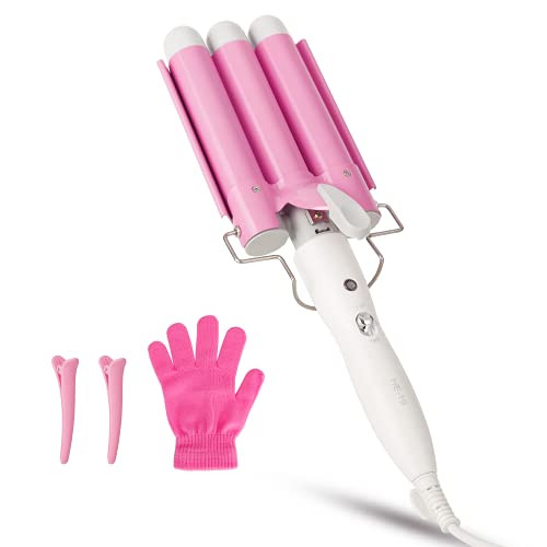 3 Barrel Curling Iron Wand, 28mm Hair Crimper Temp Adjustable Hair Waver Iron, Ceramic Tourmaline Crimper Hair Iron with Dual Voltage, Beach Waves Curling Iron for Deep Waves with Glove 3 Barrel Curling Iron Wand, 28mm Hair Crimper Temp Adjustable Hair Waver Iron, Ceramic Tourmaline Crimper Hair Iron with Dual Voltage, Beach Waves Curling Iron for Deep Waves with Glove