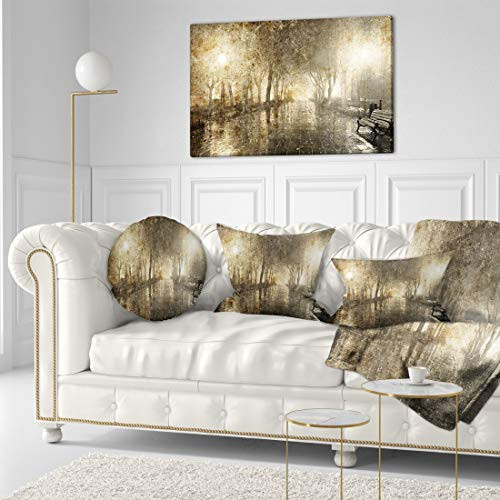 Designart Night Alley with Lights-Photography Landscape Canvas Print-40x20, 40x20 Black