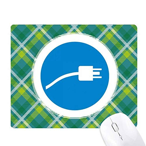 Blue Plug Cable Charging Cable Pattern Green Lattices Grid Pixel Mouse Pad