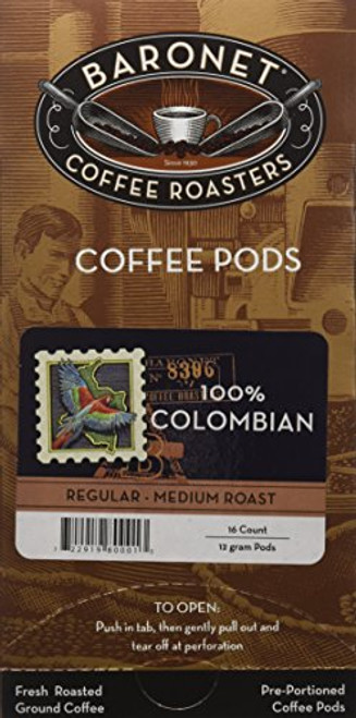 Baronet Coffee 100% Colombian Mega Coffee Pods, 48 Count
