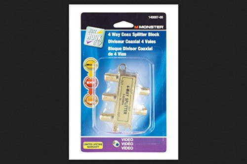 Monster Cable 4 Way Coax Splitter 75 Ohm 900 Mhz Carded Monster Cable 4 Way Coax Splitter 75 Ohm 900 Mhz Carded
