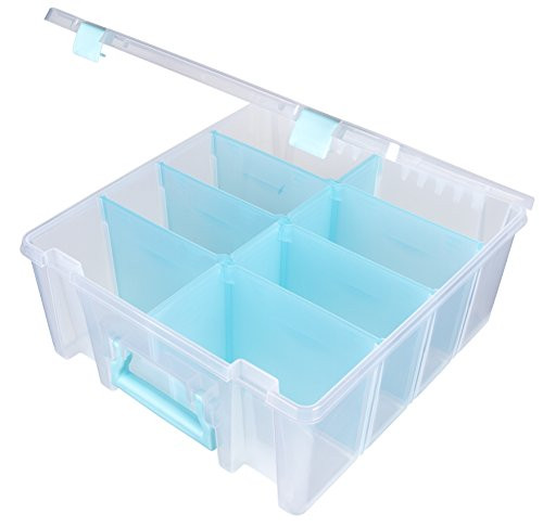 ArtBin Super Satchel Double Deep with Removable Dividers, Clear Art and Craft Storage Container Box, 6990RH, Aqua Handle